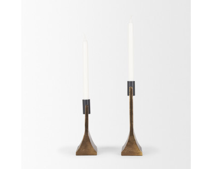 Mercana Polli Candleholders with Matte Black Metal Taper (Set of 2) - Gold