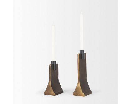 Mercana Polli Candleholders with Matte Black Metal Taper (Set of 2) - Gold