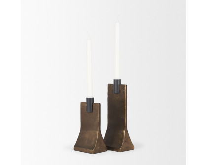 Mercana Polli Candleholders with Matte Black Metal Taper (Set of 2) - Gold