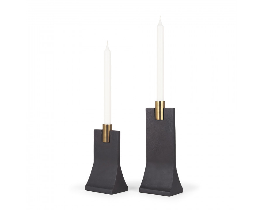 Mercana Polli Candleholders with Brushed Gold Metal Taper (Set of 2) - Black