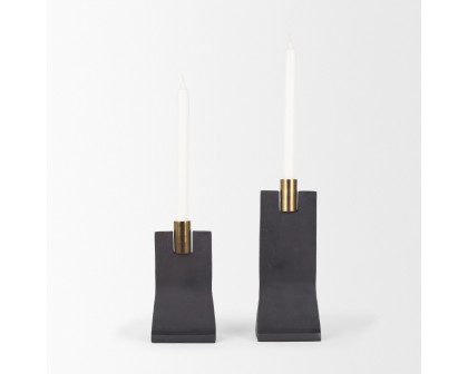 Mercana Polli Candleholders with Brushed Gold Metal Taper (Set of 2) - Black