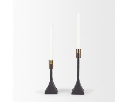 Mercana Polli Candleholders with Brushed Gold Metal Taper (Set of 2) - Black