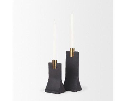 Mercana Polli Candleholders with Brushed Gold Metal Taper (Set of 2) - Black