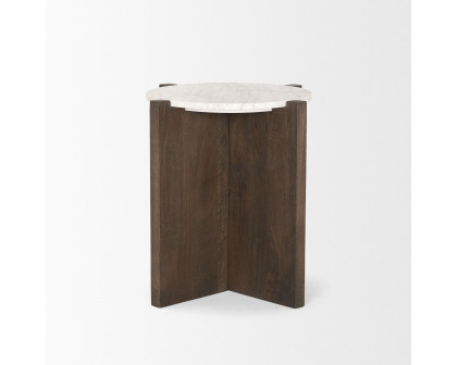 Mercana Bianca Round Accent Table with Marble - Dark Brown