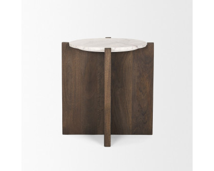 Mercana Bianca Round Accent Table with Marble - Dark Brown