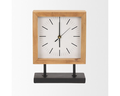 Mercana - Renaya Light Brown Wood Table Clock with Matte Black Metal Base