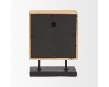 Mercana - Renaya Light Brown Wood Table Clock with Matte Black Metal Base