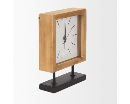 Mercana - Renaya Light Brown Wood Table Clock with Matte Black Metal Base