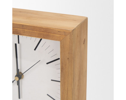 Mercana - Renaya Light Brown Wood Table Clock with Matte Black Metal Base