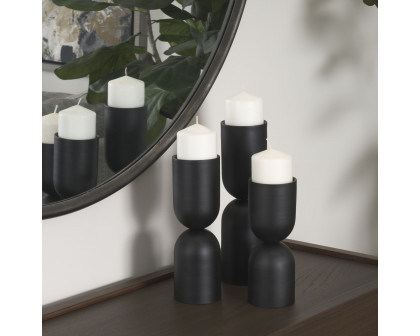 Mercana Qamra Short Black Metal Pillar Candle Holder