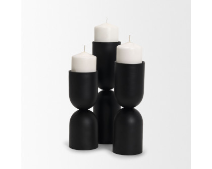 Mercana Qamra Short Black Metal Pillar Candle Holder