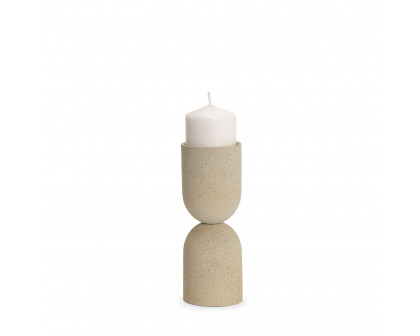 Mercana - Qamra Beige Textured Metal Pillar Candle Holder Candle Holder