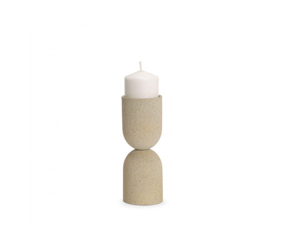 Mercana Qamra Short Beige Textured Metal Pillar Candle Holder