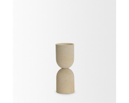 Mercana Qamra Short Beige Textured Metal Pillar Candle Holder