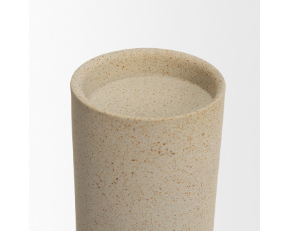 Mercana Qamra Short Beige Textured Metal Pillar Candle Holder