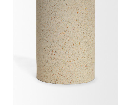 Mercana Qamra Short Beige Textured Metal Pillar Candle Holder