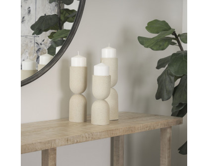 Mercana Qamra Short Beige Textured Metal Pillar Candle Holder