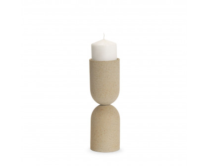 Mercana - Qamra Beige Textured Metal Pillar Candle Holder Candle Holder