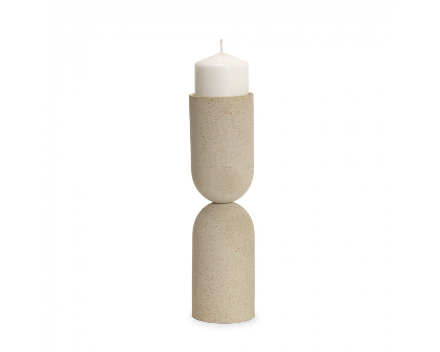 Mercana - Qamra Beige Textured Metal Pillar Candle Holder Candle Holder