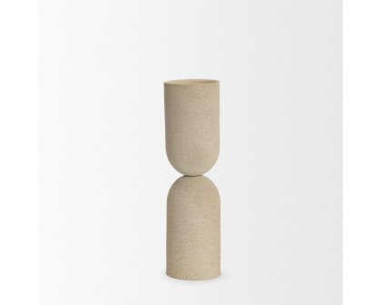 Mercana - Qamra Beige Textured Metal Pillar Candle Holder Candle Holder