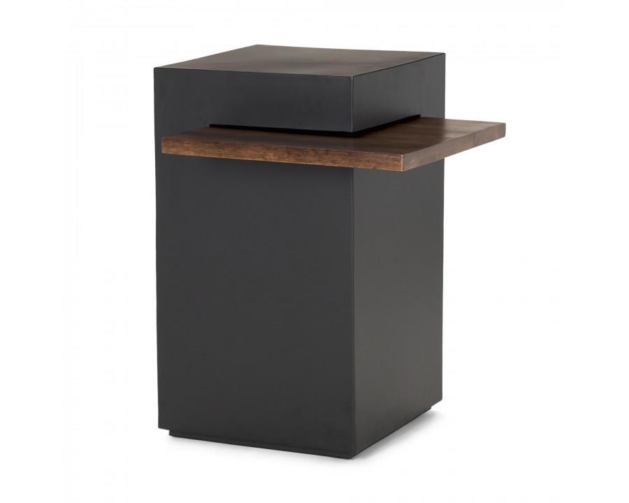 Mercana - Charles Matte Black Metal with Wood Shelf Square Accent Table