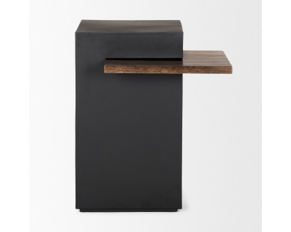 Mercana - Charles Matte Black Metal with Wood Shelf Square Accent Table