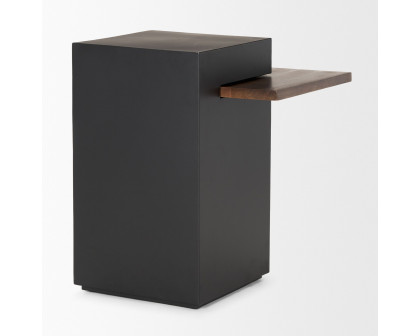 Mercana - Charles Matte Black Metal with Wood Shelf Square Accent Table