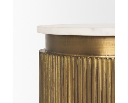 Mercana Satima Round Accent Table with Gold Metal Round Fluted - White, Marble/Metal