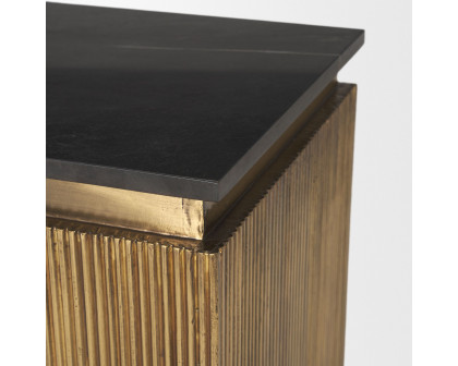 Mercana Satima Square Accent Table with Gold Metal Square Fluted - Black, Marble/Metal