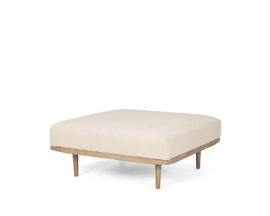 Mercana - Shae Brown Wood with Oatmeal Fabric Ottoman