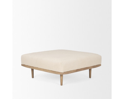 Mercana - Shae Brown Wood with Oatmeal Fabric Ottoman