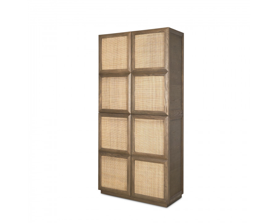 Mercana - Sina Brown Oak Wood with Natural Rattan 2 Door Curio Cabinet