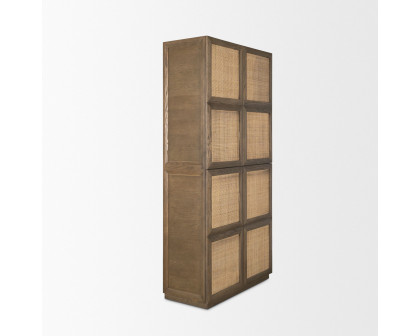 Mercana - Sina Brown Oak Wood with Natural Rattan 2 Door Curio Cabinet