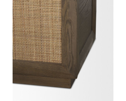 Mercana - Sina Brown Oak Wood with Natural Rattan 2 Door Curio Cabinet