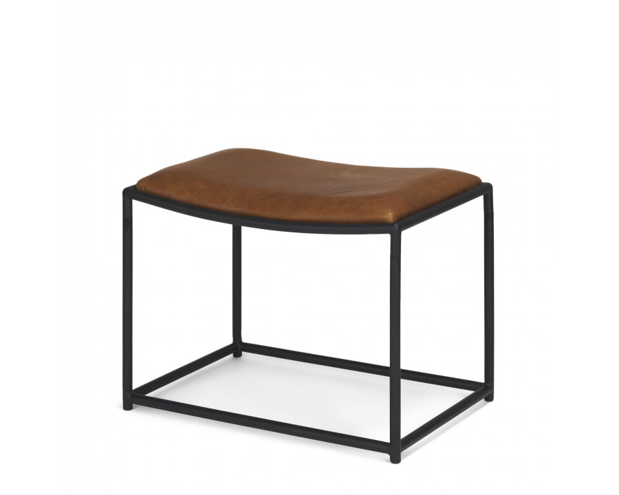 Mercana Taniel Stool with Black Metal - Brown, Leather