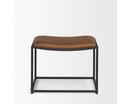 Mercana Taniel Stool with Black Metal - Brown, Leather