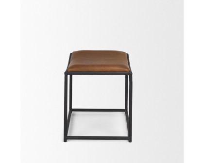 Mercana Taniel Stool with Black Metal - Brown, Leather