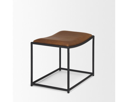 Mercana Taniel Stool with Black Metal - Brown, Leather