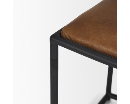 Mercana Taniel Stool with Black Metal - Brown, Leather