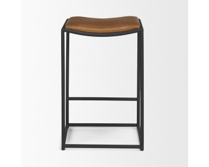 Mercana Taniel Counter Stool - Brown, Leather