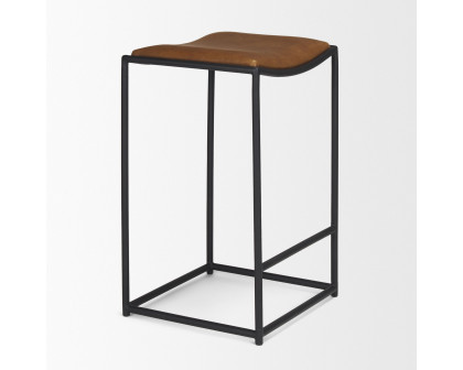 Mercana Taniel Counter Stool - Brown, Leather