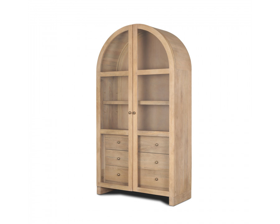 Mercana - Suri Light Brown Wood with Glass Doors Arched Curio Cabinet