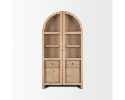 Mercana - Suri Light Brown Wood with Glass Doors Arched Curio Cabinet