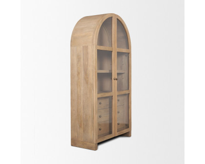 Mercana - Suri Light Brown Wood with Glass Doors Arched Curio Cabinet