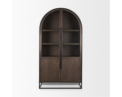 Mercana Sloan 80" Curio Cabinet with Black Metal Frame - Dark Brown, Wood/Metal