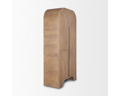 Mercana - Sorina Reverse Fluted Light Brown Wood Curio Cabinet