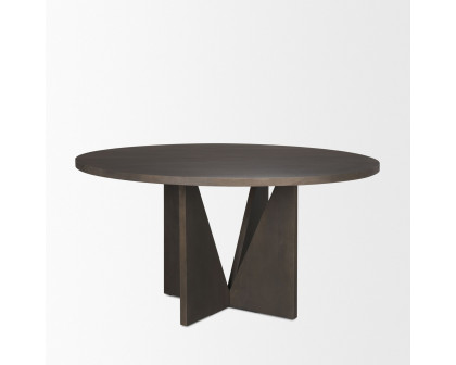 Mercana - Tarro Round Dining Table with Geometrical Base in Espresso, Wood