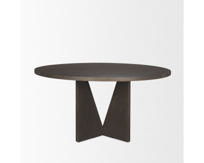 Mercana - Tarro Round Dining Table with Geometrical Base in Espresso, Wood