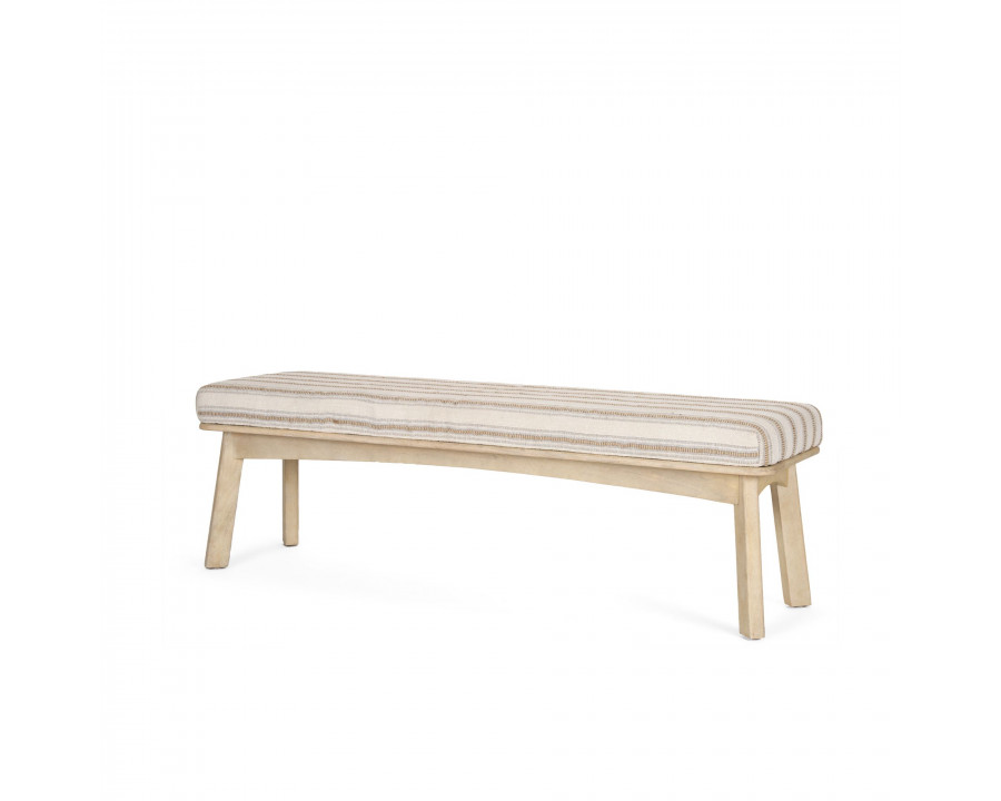 Mercana - Taimo Bench with Striped Fabric Seat in White Washed/Light Brown