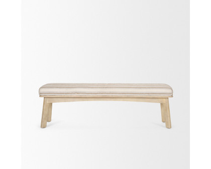 Mercana - Taimo Bench with Striped Fabric Seat in White Washed/Light Brown